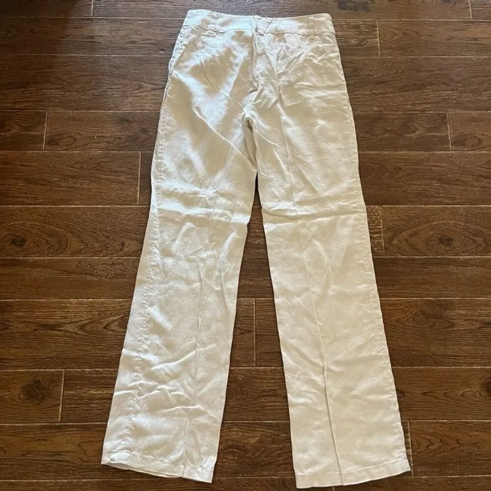 H&M Womens 100% Linen Straight Leg Pants Womens Size 4 Ivory Casual Beach